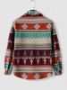 Veste Chemise en Laine Mélangée Motif Géométrique Style Tribal à Imprimé Ethnique Aztèque - Rouge foncé XL