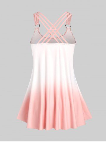 Plus Size & Curve Ombre Color Floral Print Crisscross Modest Tankini Swimsuit