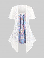 Plus Size & Curve Paisley Camisole and Sheer Lace Top Set -  