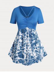 Plus Size & Curve Ruched Marble Print Skirted Tee -  