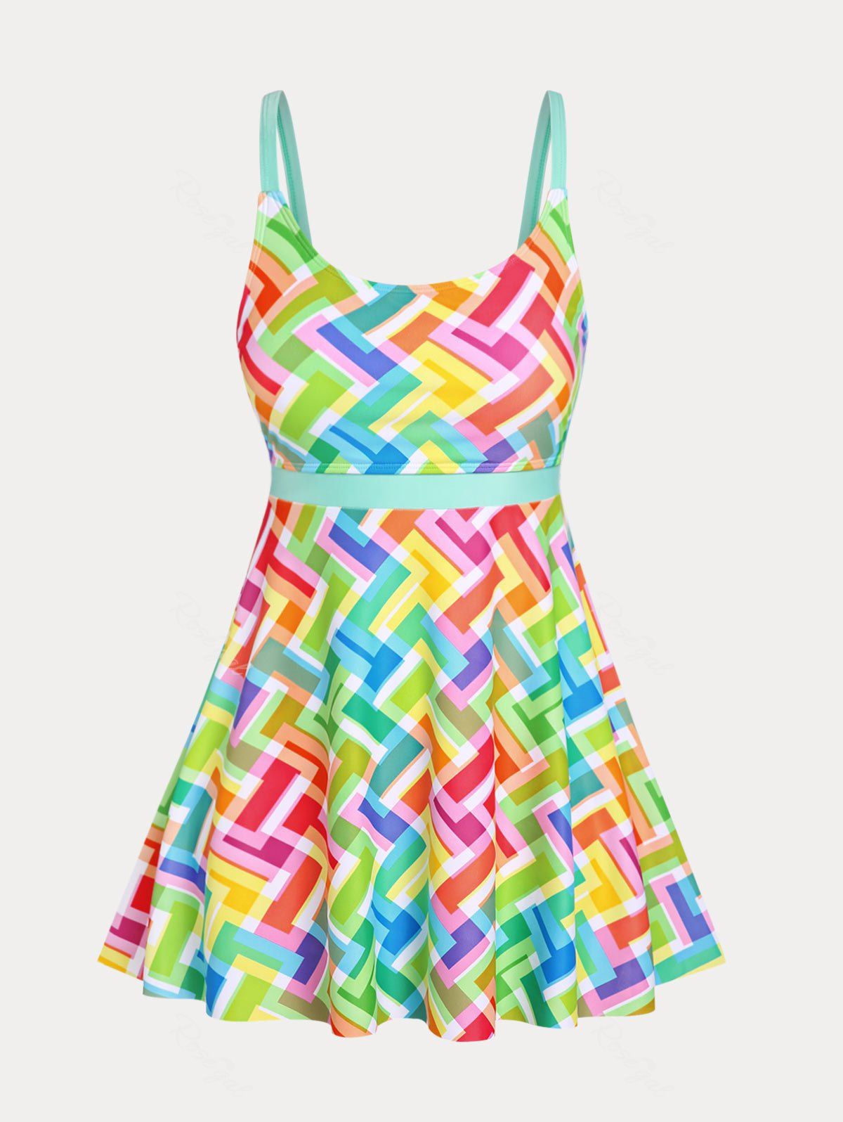 Shops Plus Size & Curve Zigzag Colorblock Padded Boyleg Modest Swim Dress Set  