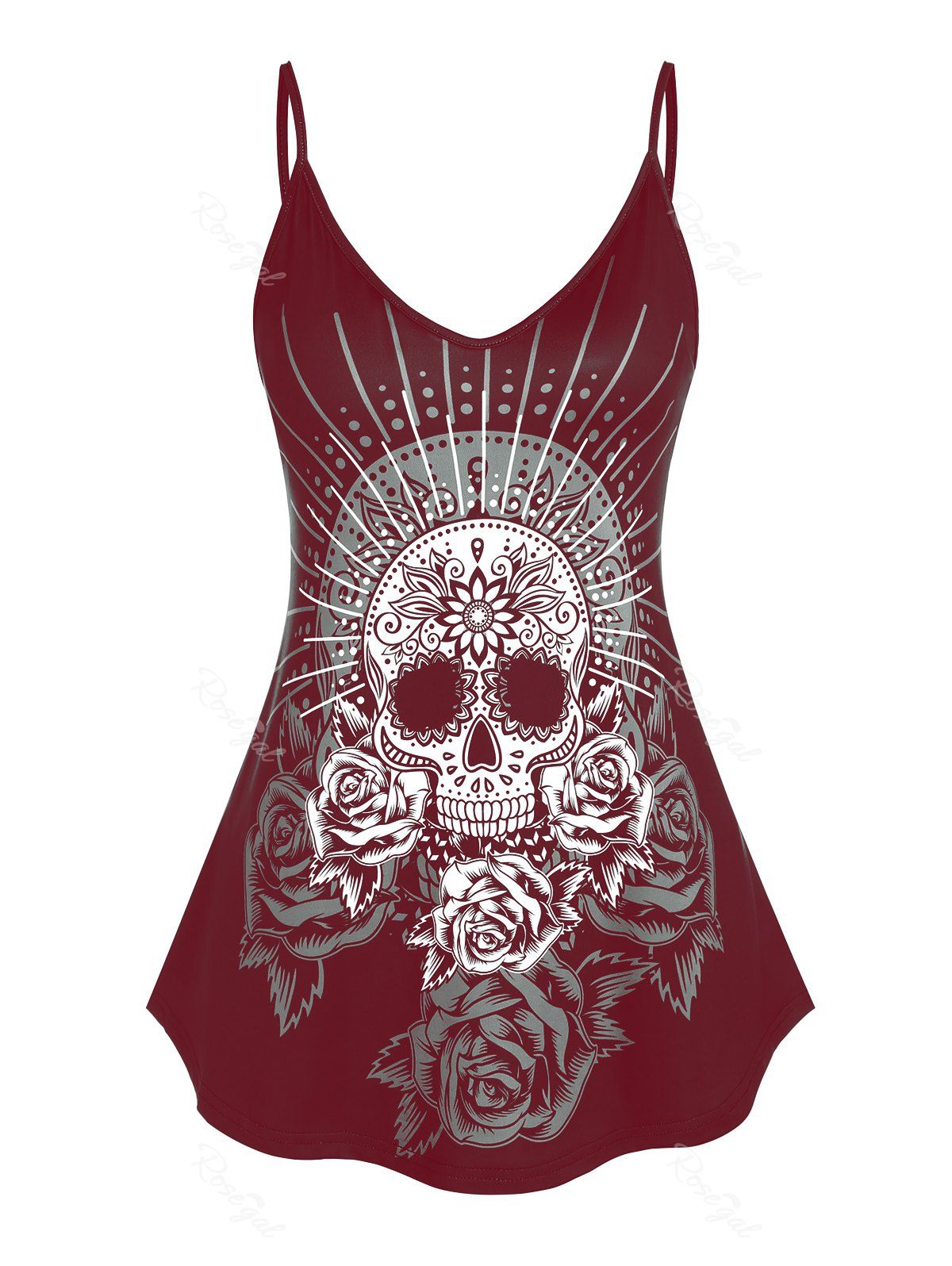 Outfits Skull Rose Print Plus Size Gothic Tank Top (Adjustable Straps)  
