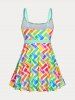 Plus Size & Curve Zigzag Colorblock Padded Boyleg Modest Swim Dress Set -  