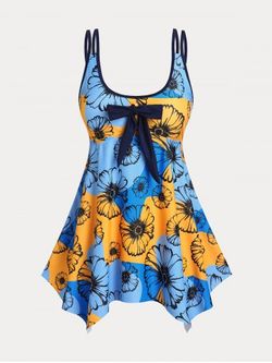 Plus Size & Curve Handkerchief Daisy Print Modest Swim Dress Set - MULTI-A - 2X