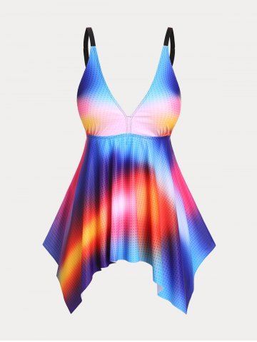 Plus Size & Curve Plunge Handkerchief Ombre Color Tankini Swimsuit - MULTI-A - 1X