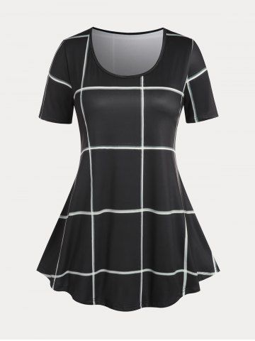 Plus Size & Curve Basic Grid Print Flared T-shirt - BLACK - 5X | US 30-32