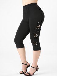 Plus Size & Curve Solid Hollow Out Capri Leggings -  