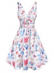 Marine Life Print Cut Out Dress -  