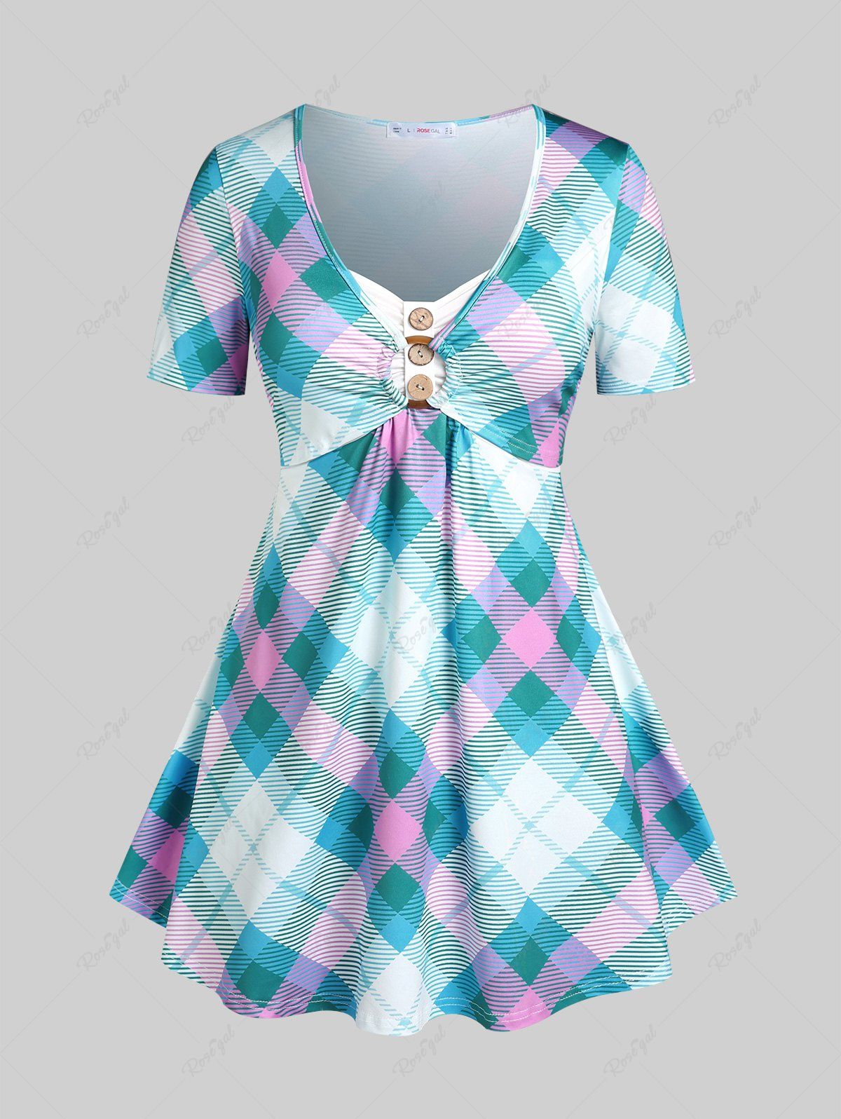 Outfits Plus Size & Curve O Ring Plaid Longline Tee  