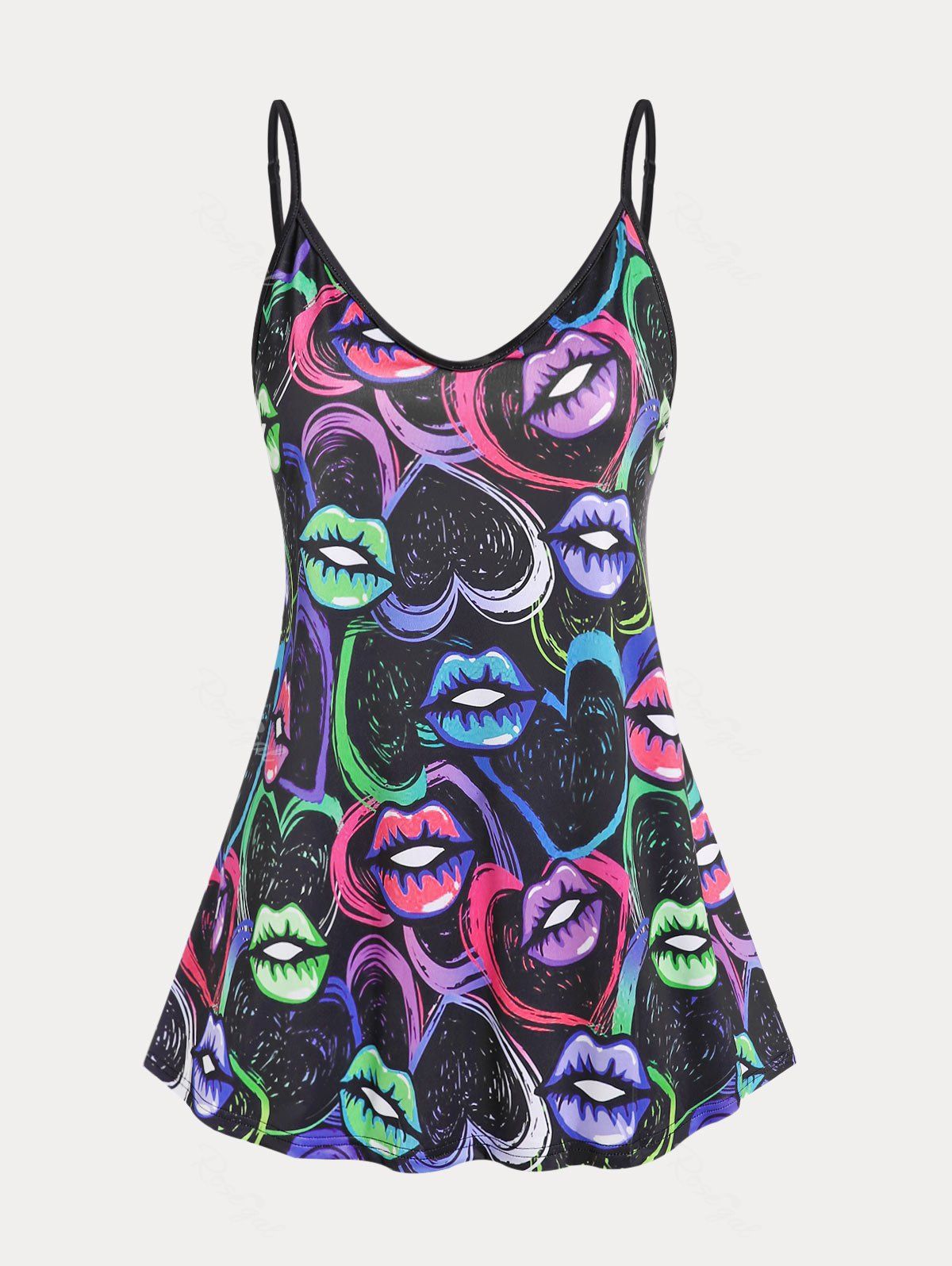 Store Plus Size & Curve Colorblock Lips Printed Tank Top  