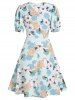Robe à Fleurs à Manches Bouffantes - Bleu clair L