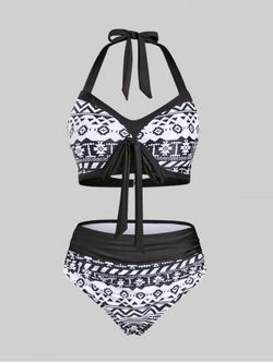 Plus Size & Curve Cutout Geometry Padded Halter Bikini Swimsuit - BLACK - 5X