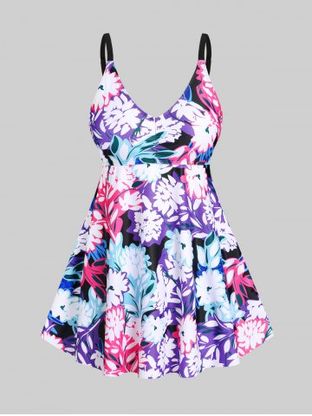 Plus Size & Curve Bohemian Floral Print Modest Tankini Swimsuit