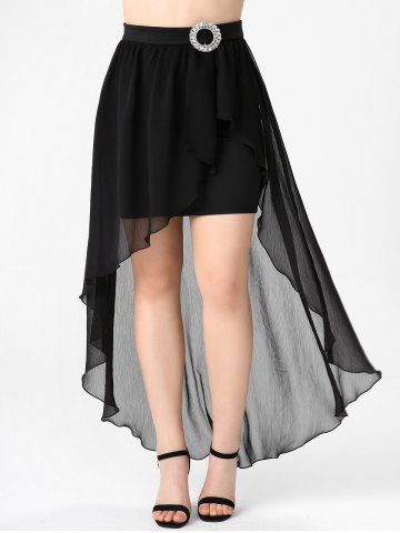 Plus Size & Curve Chiffon Overlay High Low Cocktail Skirt - BLACK - 4X