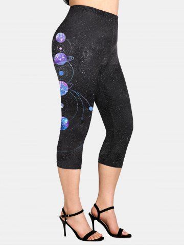 Plus Size & Curve Galaxy High Waisted Capri Leggings - BLACK - 1X | US 14-16