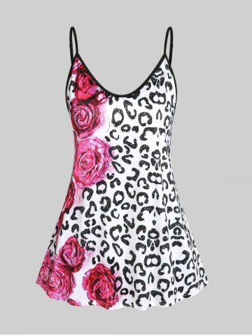 Plus Size & Curve Rose Leopard Print Cami Top - WHITE - XL