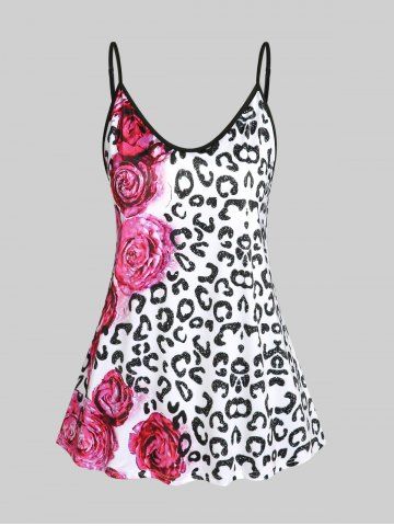 Plus Size & Curve Rose Leopard Print Cami Top - White - 3xl