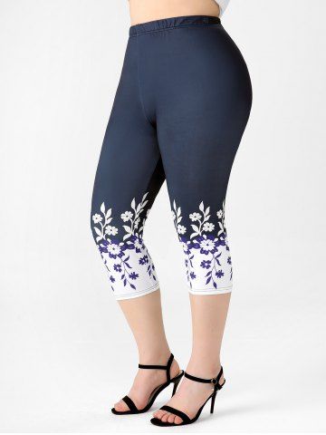 Plus Size & Curve Cottagecore High Rise Floral Print Capri Leggings - DEEP BLUE - M | US 10