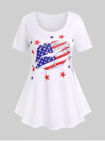 Plus Size & Curve Lip American Flag Print Patriotic Tee