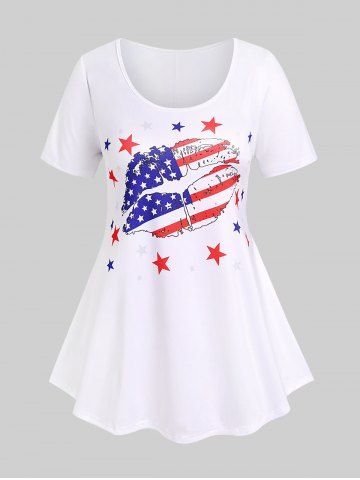 Plus Size & Curve Lip American Flag Print Patriotic Tee - WHITE - 2X | US 18-20