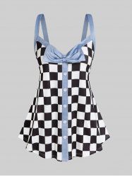 Plus Size & Curve Bowknot Checkerboard Tank Top -  