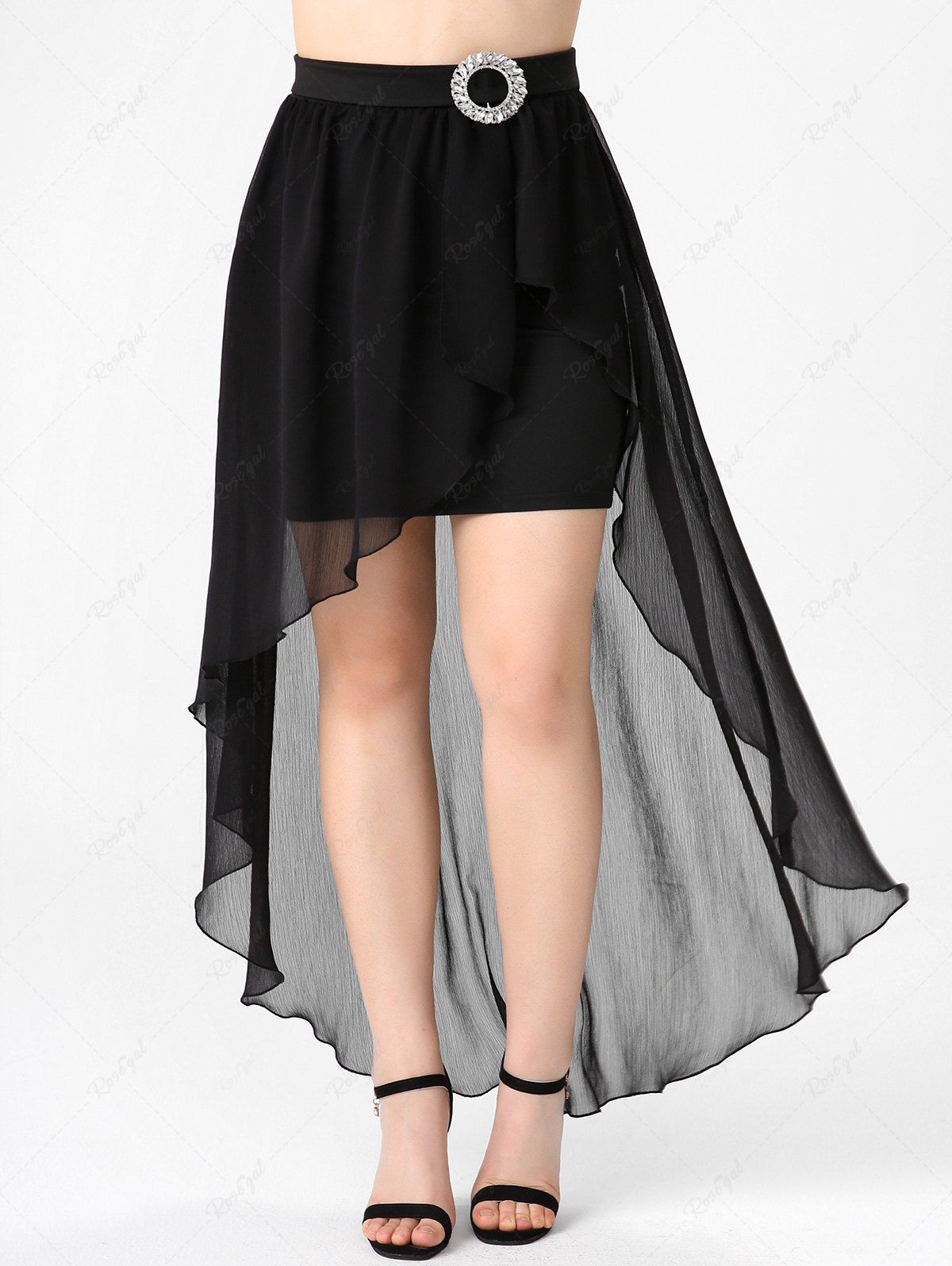 Hot Plus Size & Curve Chiffon Overlay High Low Cocktail Skirt  
