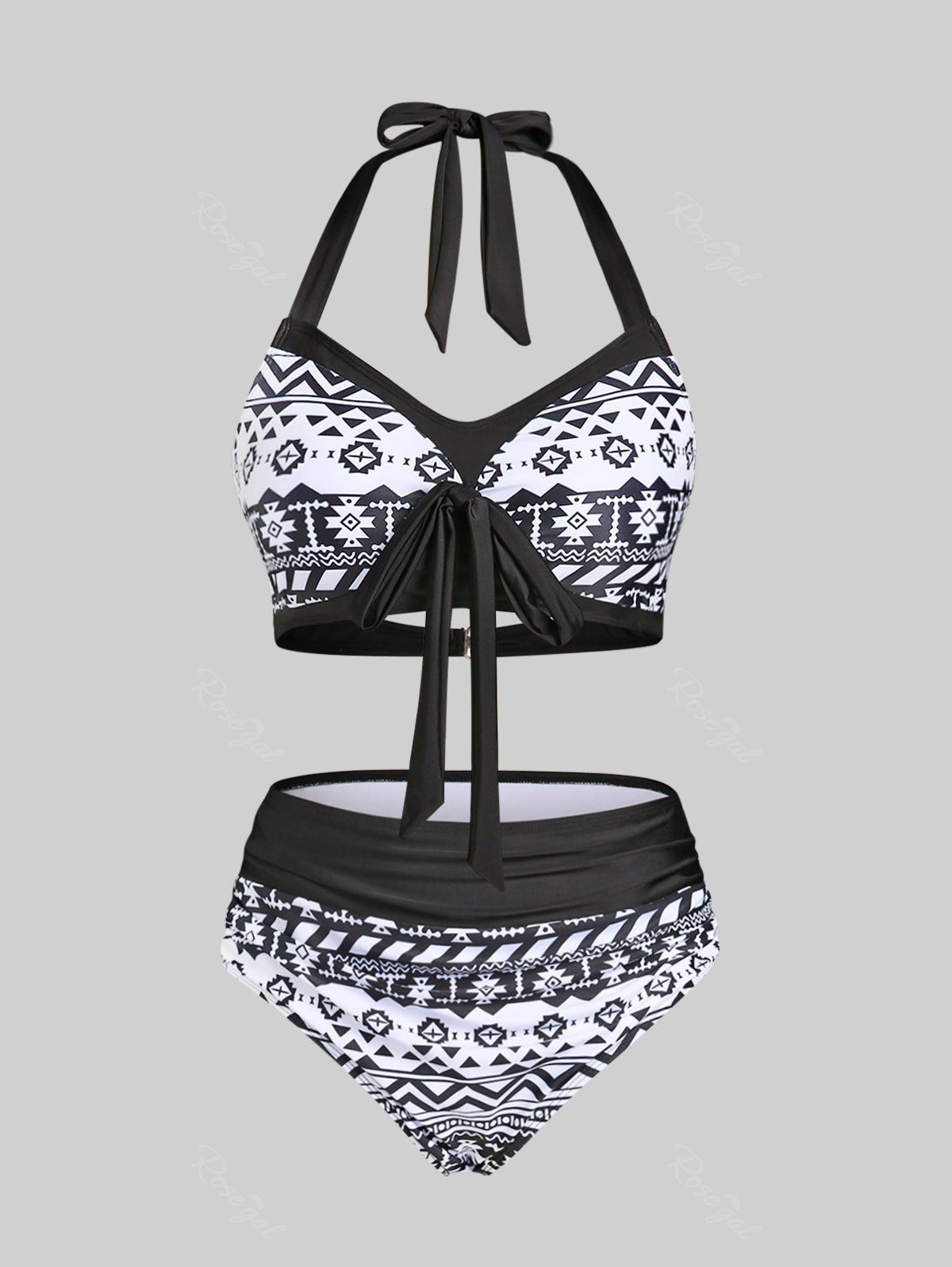 Store Plus Size & Curve Cutout Geometry Padded Halter Bikini Swimsuit  