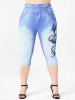 Legging Corsaire à Imprimé 3D Papillon en Denim de Grande Taille - Bleu 2X | US 18-20