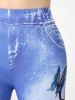 Legging Corsaire à Imprimé 3D Papillon en Denim de Grande Taille - Bleu 2X | US 18-20
