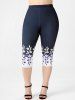 Legging Capri Courbe à Imprimé Floral à Taille Haute Grande Taille - Bleu profond 3X | US 22-24