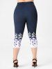 Legging Capri Courbe à Imprimé Floral à Taille Haute Grande Taille - Bleu profond 3X | US 22-24