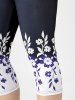 Legging Capri Courbe à Imprimé Floral à Taille Haute Grande Taille - Bleu profond 