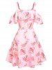 Open Shoulder Floral Print Flounce Dress -  