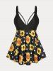 Plus Size & Curve Plunge Sunflower Print Boyleg Tankini Swimsuit -  