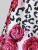 Haut Cache-Cœur à Bretelles à Imprimé Léopard et Rose Grande Taille - Blanc 2XL