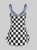 Plus Size & Curve Bowknot Checkerboard Tank Top -  