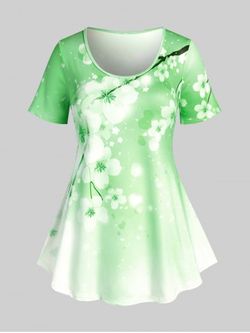 T-shirt à Imprimé Fleur de Sakura Curve Cottagecore Grande Taille - GREEN - 1X | US 14-16