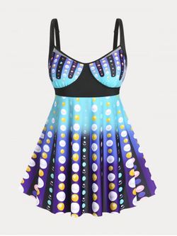 Plus Size & Curve Full Print Padded Modest Tankini Swimsuit - LIGHT BLUE - 2X
