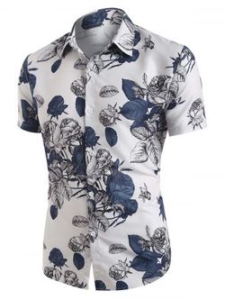 Allover Flower Print Shirt - WHITE - XL
