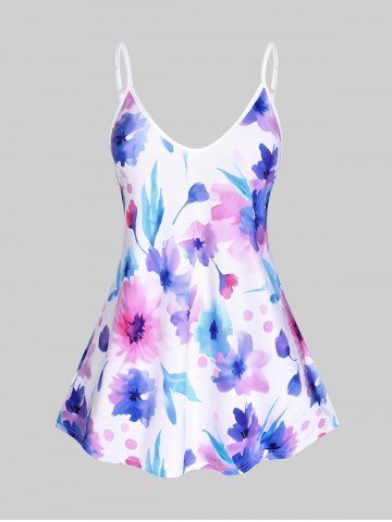 Plus Size & Curve Floral Print Cami Top - WHITE - 5XL