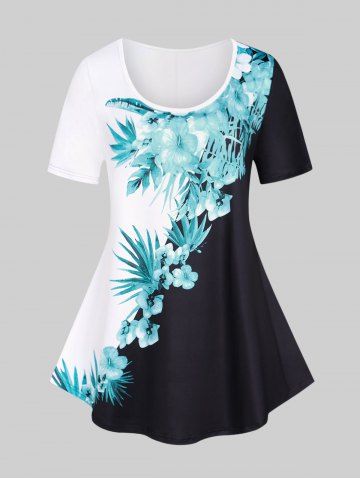 Camiseta Talla Extra Estampado Floral Color Bloque - BLACK - 4X | US 26-28