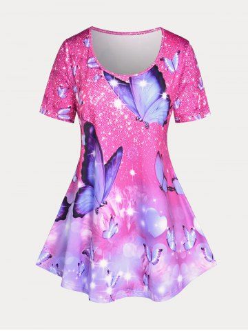 Plus Size & Curve Butterfly Print T-shirt