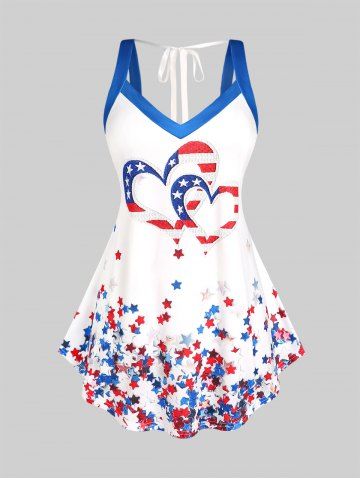 Plus Size & Curve American Flag Print Patriotic Tank Top - WHITE - M | US 10