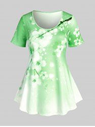 T-shirt à Imprimé Fleur de Sakura Curve Cottagecore Grande Taille - Vert 1X | US 14-16