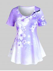 T-shirt à Imprimé Fleur de Sakura Curve Cottagecore Grande Taille - Violet clair 2X | US 18-20