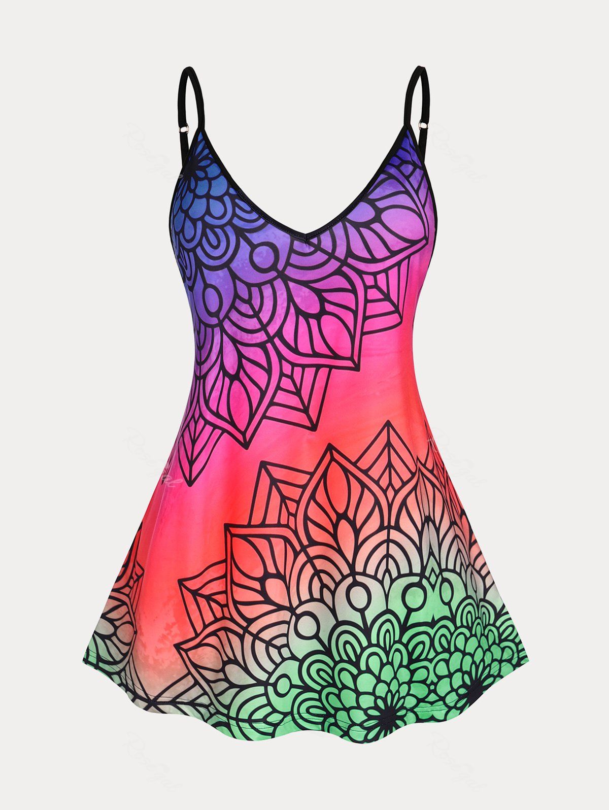 Online Plus Size & Curve Bohemian Print Ombre Color Cami Top  