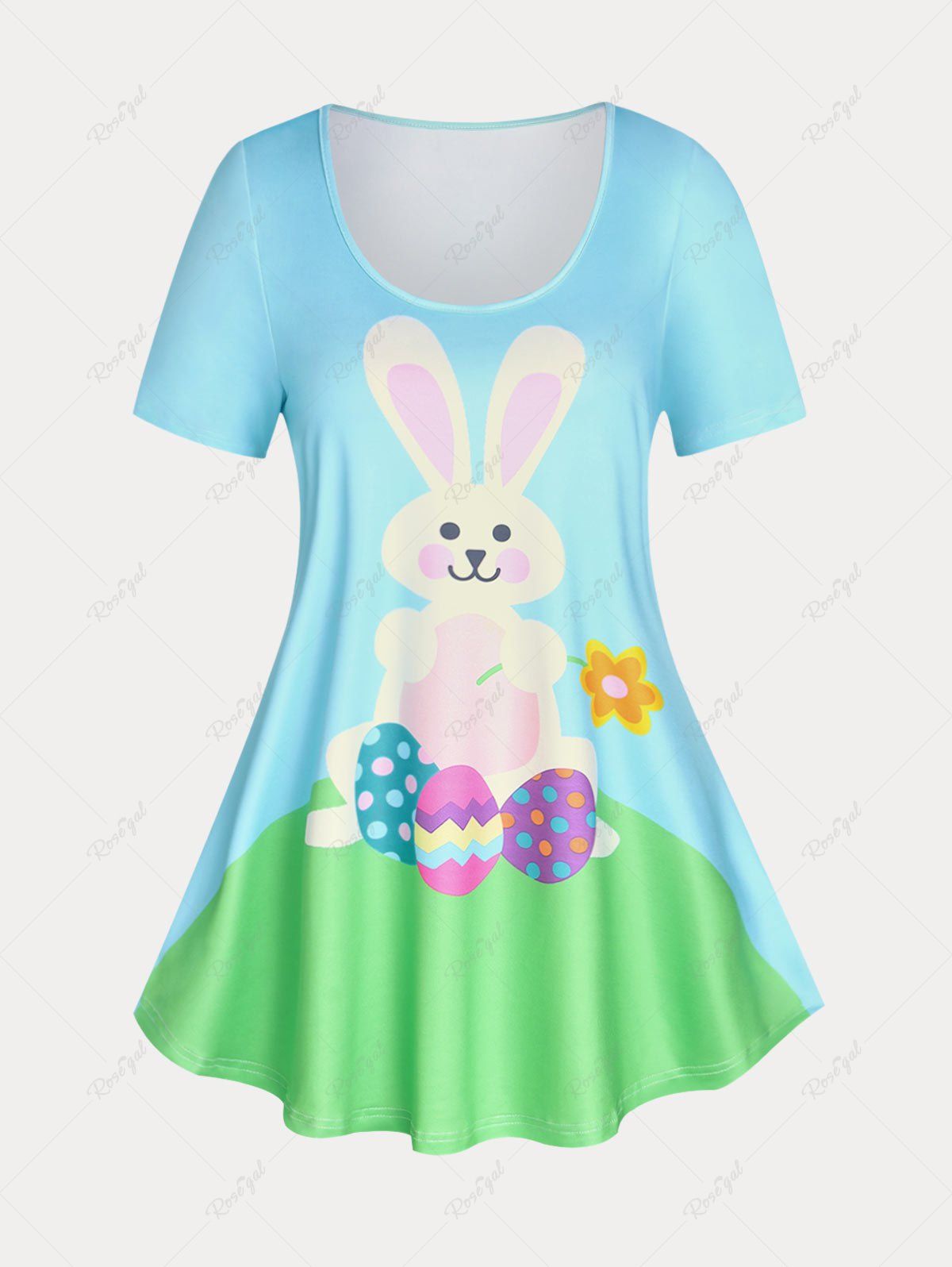 Store Plus Size & Curve Cute Easter Egg Rabbit Print Tee  