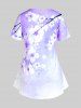 T-shirt à Imprimé Fleur de Sakura Curve Cottagecore Grande Taille - Violet clair 2X | US 18-20