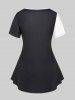 T-shirt Brodé Courbe à Imprimé Fleuri en Blocs de Couleurs de Grande Taille - Noir 1X | US 14-16