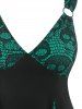 Plus Size Plung Skull Lace Panel Tank Top -  